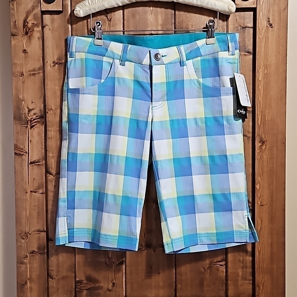 Oakley Neo Viridian Pastel Yarn Dye Plaid Women's Walking Shorts Size 9/10